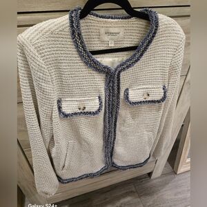 Liverpool Women's Cream Cardigan with Blue Trim